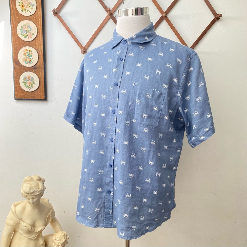 Saks Fifth Avenue Linen Crab Print Button Up Shirt - Picture 12 of 13